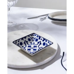 Madame COCO Reve Bleu Ellis Square Porcelain Plate 12.2×3.2cm – Elegant Serving Plate for Appetizers, Desserts & Snacks, Ideal for Everyday Dining & Table Setting