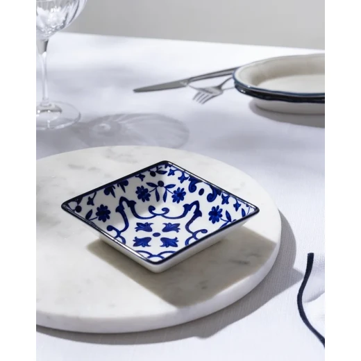 Madame COCO Reve Bleu Ellis Square Porcelain Plate 12.2×3.2cm – Elegant Serving Plate for Appetizers, Desserts & Snacks, Ideal for Everyday Dining & Table Setting