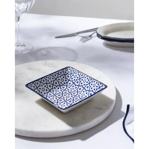 Madame COCO Reve Bleu Lucida Square Porcelain Plate 12.2×3.2cm – Elegant Serving Plate for Appetizers, Desserts & Snacks, Ideal for Everyday Dining & Table Setting