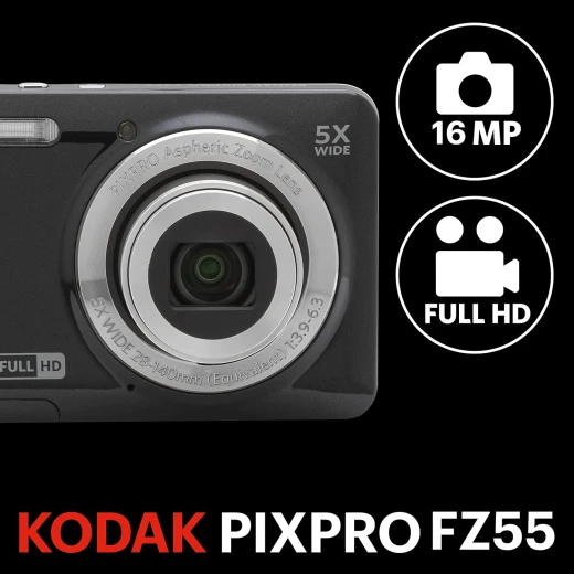 KODAK PIXPRO FZ55 16MP Compact Digital Camera 5X Optical Zoom 28mm Wide Angle Lens 1080p Full HD Video 2.7 Inch LCD Point and Shoot Vlogging Camera Li-Ion Battery - Kodak - Image 9