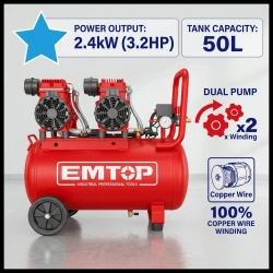 إم توب كمبروسر هواء صامت بدون زيت 50 لتر أحمر EACPS16502