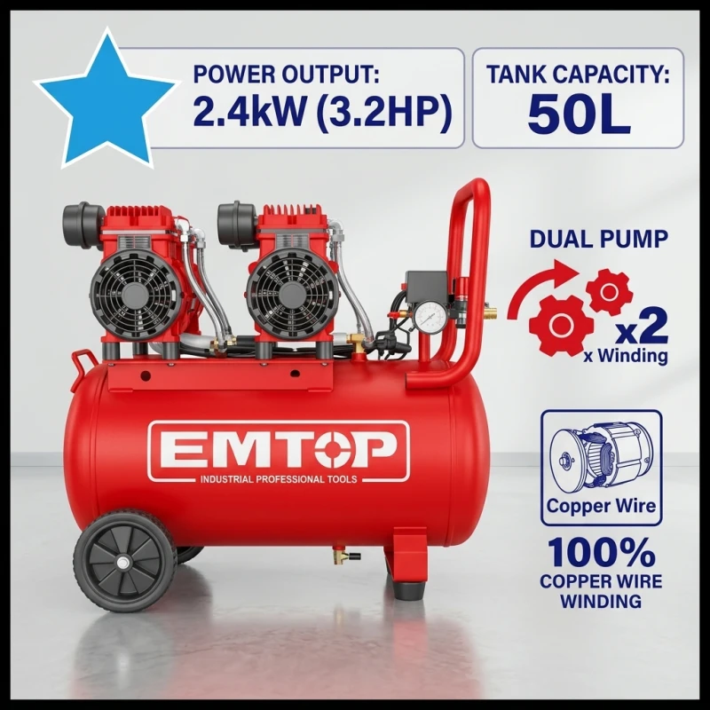 إم توب كمبروسر هواء صامت بدون زيت 50 لتر أحمر EACPS16502 - إيمتوب