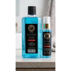 BR Eau De Cologne Set 500ml & 120ml - 70% Ethyl Alcohol Formula for Vitality, Recovery, Sanitization and Long-Lasting Refreshing Scent