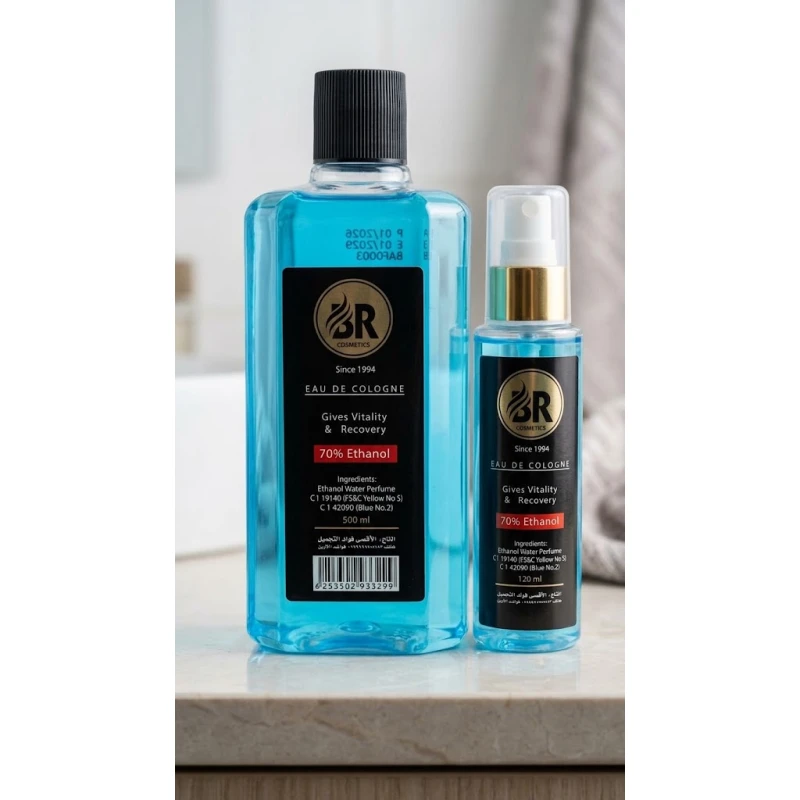 BR Eau De Cologne Set 500ml & 120ml - 70% Ethyl Alcohol Formula for Vitality, Recovery, Sanitization and Long-Lasting Refreshing Scent