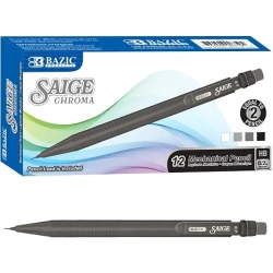 قلم رصاص ميكانيكي BAZIC Saige Chroma بسن 0.7 مم ورصاص HB #2 - عبوة اقتصادية تحتوي على 12 قلم للمدرسة والمكتب