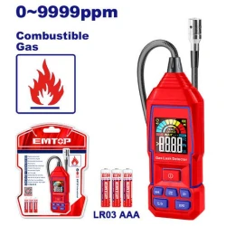 كاشف تسريب الغاز الرقمي إيمتوب EAGA35031 لقياس الميثان حتى 9999ppm مع خرطوم مرن 450 مم وشاشة LCD وبطاريات AAA