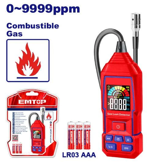 كاشف تسريب الغاز الرقمي إيمتوب EAGA35031 لقياس الميثان حتى 9999ppm مع خرطوم مرن 450 مم وشاشة LCD وبطاريات AAA - إيمتوب