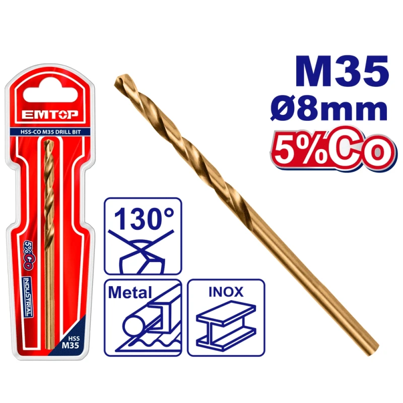 ريشة حفر إيمتوب HSS-CO M35 مقاس 8 مم ETDB130801 – لقمة حفر عالية الجودة للمعادن والفولاذ المقاوم للصدأ، مناسبة لأعمال الورش والصيانة والتصنيع - إيمتوب