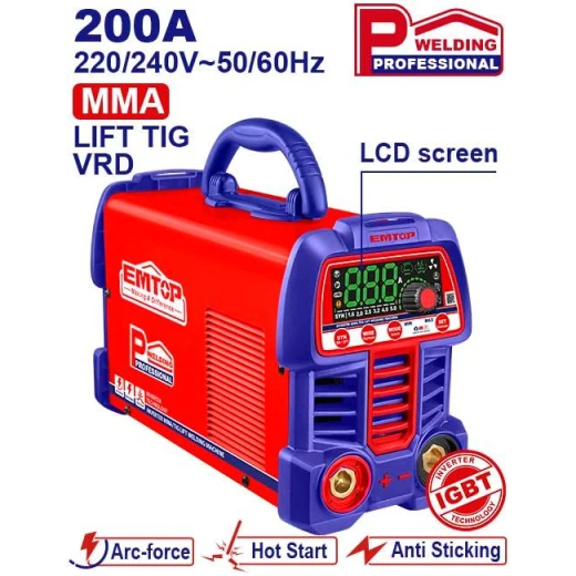 ماكينة لحام إنفرتر إيمتوب EWDEM20611 بقوة 200 أمبير تقنية IGBT وMMA/TIG Lift مع شاشة LCD وملحقات اللحام الأساسية ماكينة لحام إنفرتر إيمتوب EWDEM20611 بقوة 200 أمبير تقنية IGBT وMMA/TIG Lift مع شاشة LCD وملحقات اللحام الأساسية