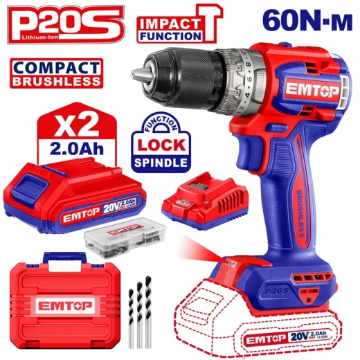 EMTOP ECKL20277 20V 2-Piece Cordless Combo Kit with Brushless Impact Drill ECIDL206681 & Impact Driver ECIRL20281 Power Tools Set EMTOP ECKL20277 20V 2-Piece Cordless Combo Kit with Brushless Impact Drill ECIDL206681 & Impact Driver ECIRL20281 Power Tools Set