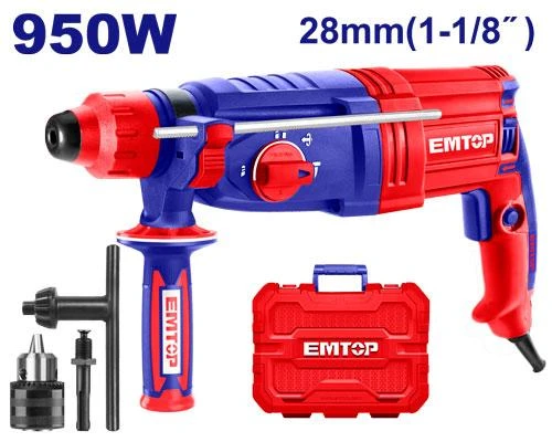 مثقاب دريل روتاري هيلتي إيمتوب ERHRL951 بقوة 950 واط وطاقة طرق 2.5 جول مع نظام ظُرف SDS Plus وريش وإزميل للحفر والخرسانة - إيمتوب