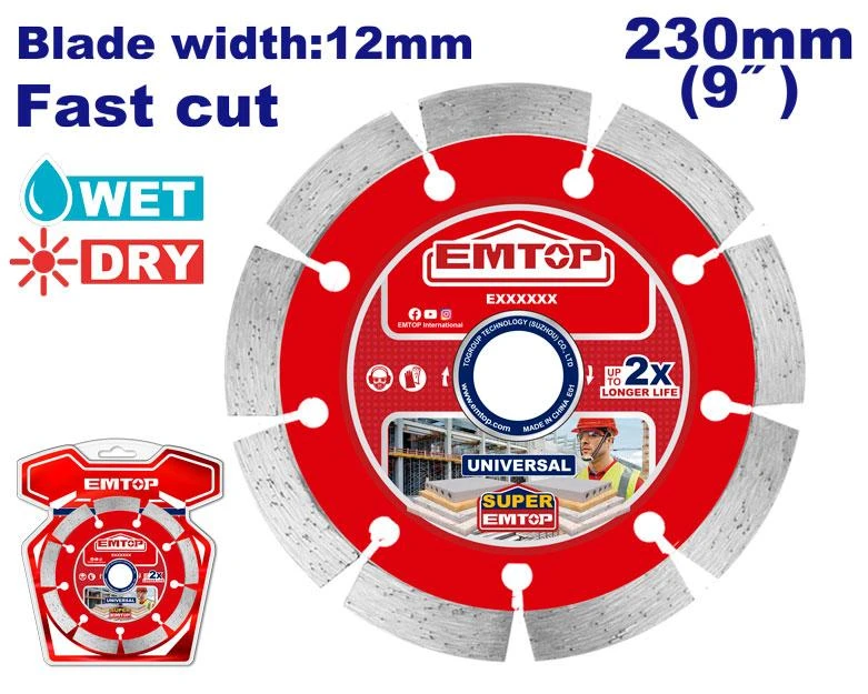 EMTOP EDDC012301 Dry Diamond Disc 230mm x 22.2mm Blade Width 12mm - Emtop