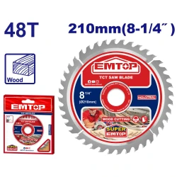 قرص قص خشب إيمتوب EMTOP ETCT121022 قطر 210 ملم مع 48 سن وثقب 30 ملم وحلقات تخفيض 16 و254 ملم مثالي لمنشار التقطيع والمناشير الدائرية
