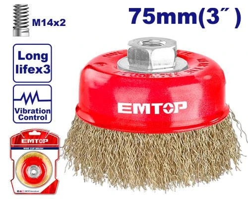 فرشاة سلك كاسة إيمتوب EMTOP EWCB10755 مقاس 75 ملم سن M14x2 سلك 03 ملم لتنظيف الصدأ واللحام وقشط الصُلب والخشب أداة متينة للمعدات الكهربائية فرشاة سلك كاسة إيمتوب EMTOP EWCB10755 مقاس 75 ملم سن M14x2 سلك 03 ملم لتنظيف الصدأ واللحام وقشط الصُلب والخشب أداة متينة للمعدات الكهربائية
