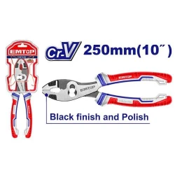 EMTOP 10 Inch 250mm Pliers EPLRJ1021 Durable Black Finish And Polish High Grip Hand Tool Ideal For General Repairs DIY And Professional Workshop Use