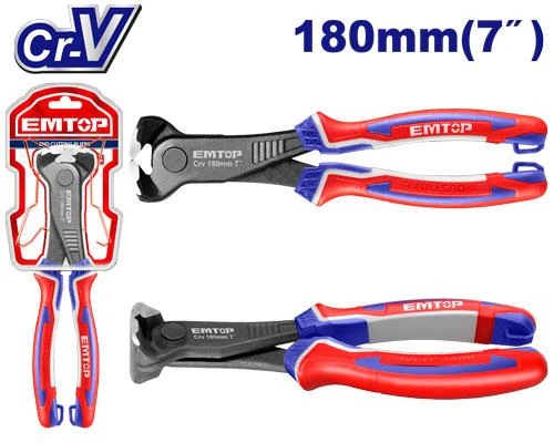 EMTOP 7" 180mm Cr-V End Cutting Pliers Black EPLRE0721 - Emtop