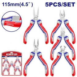 EMTOP 5 Pcs 4.5" Mini Pliers Set Three Color Handle EPLSM0511