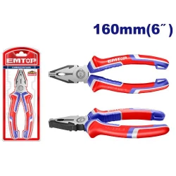 EMTOP 6"/160mm Combination Pliers with Polish and Anti-Rust Oil, Two Color Handle, Packed by Sliding Card