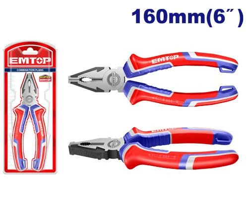 EMTOP 6"/160mm Combination Pliers with Polish and Anti-Rust Oil, Two Color Handle, Packed by Sliding Card - Emtop
