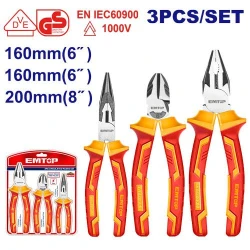 EMTOP 3 Piece 1000V Insulated Pliers And Cutter Set EPLS0331 Cr V Steel 8 Inch 6 Inch 6 Inch High Safety Electrical Hand Tool Kit For Professional Use