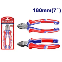 EMTOP 7 Inch 180mm Diagonal Cutting Pliers EPLRD0711 Rust Resistant Polished Finish Comfortable Two Color Grip Durable Wire Cutter Hand Tool Accessory