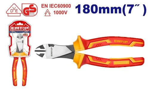 EMTOP Insulated Heavy-Duty Diagonal Cutting Pliers 7"/180mm Black EPLRHD0731 EMTOP Insulated Heavy-Duty Diagonal Cutting Pliers 7"/180mm Black EPLRHD0731