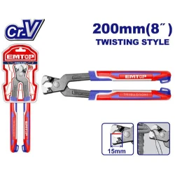 EMTOP 8 Inch 200mm Rabbet Pliers EPLRR0821 High Grade Cr V Steel Black Plastic Handle Carpentry Nippers Pulling Cutting Hand Tool For Pros And DIYers