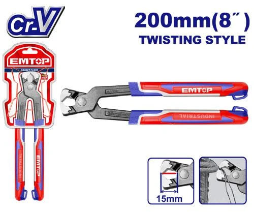 EMTOP 8 Inch 200mm Rabbet Pliers EPLRR0821 High Grade Cr V Steel Black Plastic Handle Carpentry Nippers Pulling Cutting Hand Tool For Pros And DIYers - Emtop
