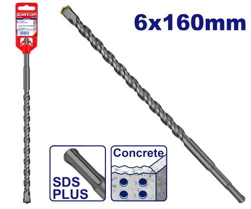 ريشة ثقب خرسانة SDS Plus إيمتوب EMTOP EHDR10602 مقاس 6x160 ملم برأس كربيد للتثقيب في الخرسانة والبناء للمحترفين والمثاقب الدوارة أداة متينة ريشة ثقب خرسانة SDS Plus إيمتوب EMTOP EHDR10602 مقاس 6x160 ملم برأس كربيد للتثقيب في الخرسانة والبناء للمحترفين والمثاقب الدوارة أداة متينة