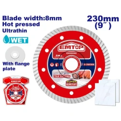 EMTOP 230mm Ultra Thin Diamond Disc EDDCH32301 1 4mm Thickness Metal Base Precision Cutting Blade For Ceramic Tile Marble Brick Power Tool Accessory