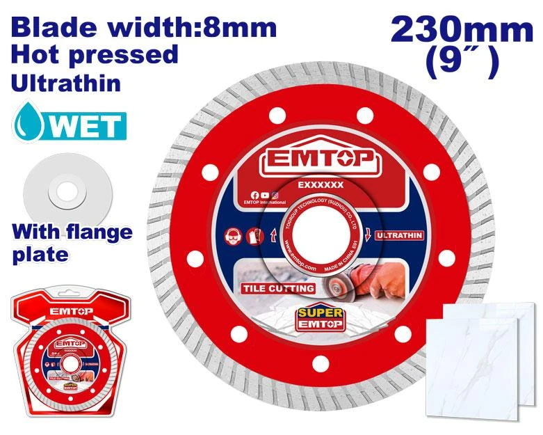 EMTOP 230mm Ultra Thin Diamond Disc EDDCH32301 1 4mm Thickness Metal Base Precision Cutting Blade For Ceramic Tile Marble Brick Power Tool Accessory - Emtop