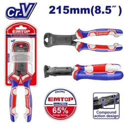 EMTOP EPLRCE0851 8.5 Inch 215mm Heavy Duty Front Cutting Pliers Cr-V Steel TPR Handle
