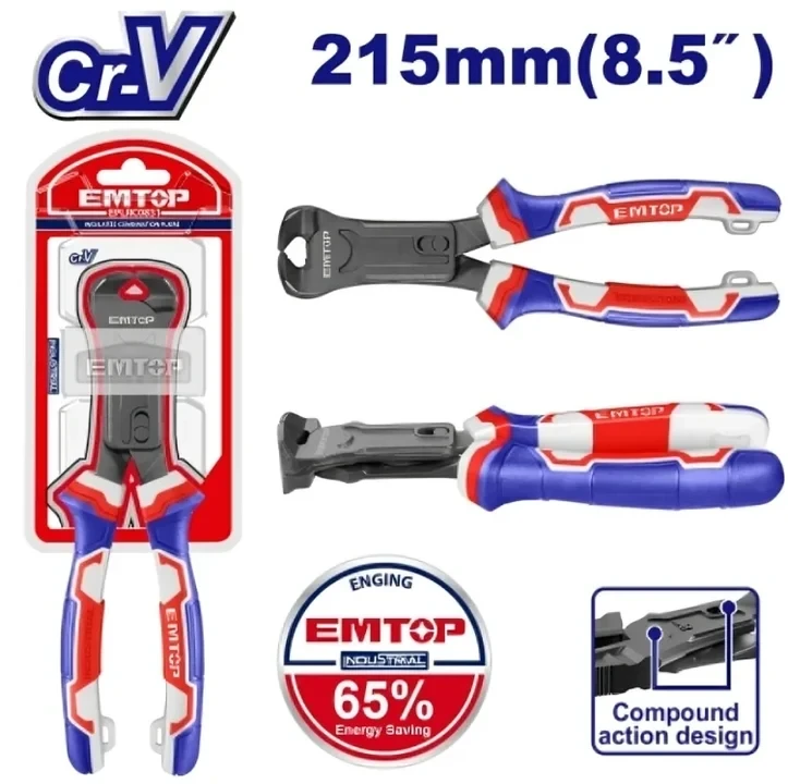 EMTOP EPLRCE0851 8.5 Inch 215mm Heavy Duty Front Cutting Pliers Cr-V Steel TPR Handle - Emtop