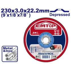 قرص قطع إيمتوب 230×3.0×22.2 مم بمركز غائر للمعادن والفولاذ المقاوم للصدأ EACDH302301 – شفرة قطع متينة للجلاخات وأعمال الورش والتصنيع والصيانة، 25 قطعة في الكرتون