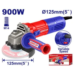 EMTOP EAGRS09051 900W Angle Grinder 125mm Variable Speed Power Tool 5000 to 12000rpm for Cutting Grinding Polishing with Auxiliary Handle