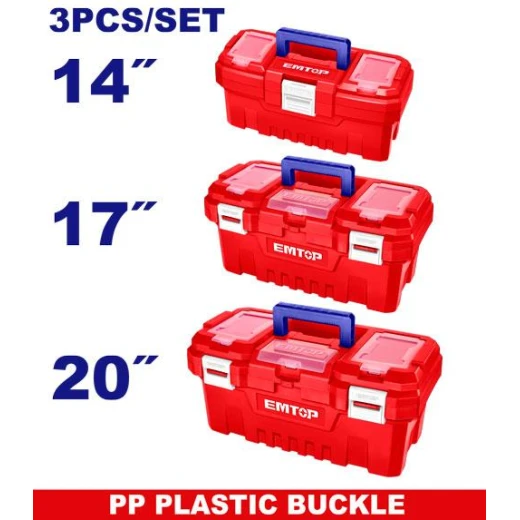 EMTOP 3 Piece Plastic Tool Box Set 14 Inch 17 Inch and 20 Inch Durable PP Plastic Construction High Strength Handle Top Lid Storage Tray and Scale Function for DIYers and Professionals EMTOP 3 Piece Plastic Tool Box Set 14 Inch 17 Inch and 20 Inch Durable PP Plastic Construction High Strength Handle Top Lid Storage Tray and Scale Function for DIYers and Professionals