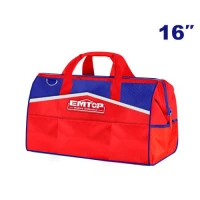 EMTOP ETBG18161 16 Inch Tool Bag Durable 1680D Polyester Construction Rigid Frame with 20 Pockets 12 Outside 8 Inside and 15kg Max Load Capacity Ideal for Hand Tool Organization