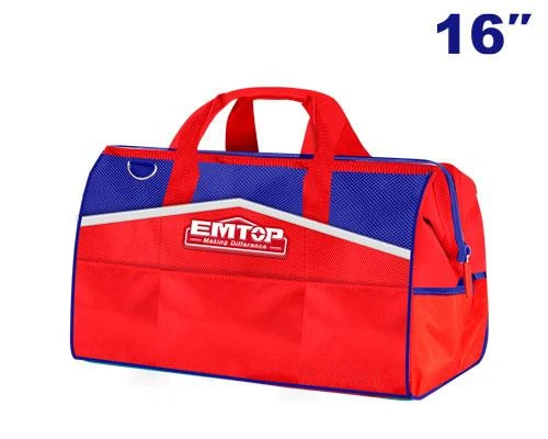EMTOP ETBG18161 16 Inch Tool Bag Durable 1680D Polyester Construction Rigid Frame with 20 Pockets 12 Outside 8 Inside and 15kg Max Load Capacity Ideal for Hand Tool Organization EMTOP ETBG18161 16 Inch Tool Bag Durable 1680D Polyester Construction Rigid Frame with 20 Pockets 12 Outside 8 Inside and 15kg Max Load Capacity Ideal for Hand Tool Organization