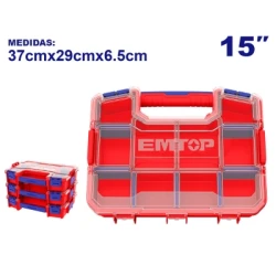 EMTOP EPBX1511 Plastic Organizer Box Durable PP Construction with Removable Dividers and Stackable Space Saving Design Ideal for Organizing Hand Tools and Small Items