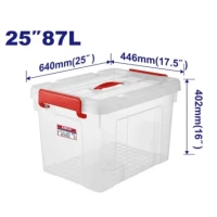 EMTOP EMTB2390 87L Transparent Plastic Storage Box Heavy Duty Polypropylene Construction with Secure Latch and Portable Handle Ideal for Home Office and Workshop Organization