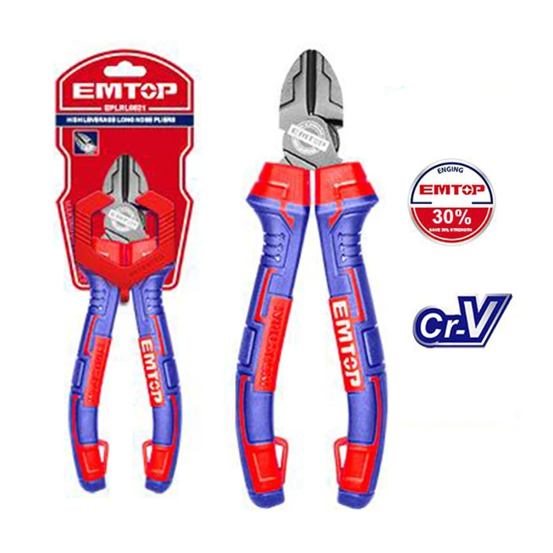 EMTOP EPLRD0621 6"/160mm High-Leverage Diagonal Cutting Pliers – Cr-V Steel with Teflon Coating and Comfortable TPR Handle, Ideal for Cutting Wires, Electrical Work, Assembly, Repair & Maintenance - Emtop