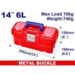 EMTOP EPBX1402 14 Inch Plastic Tool Box Durable PP Construction with Heavy Duty Metal Buckle Lock Integrated Organizer Tray Top Lid Compartments and High Strength Handle