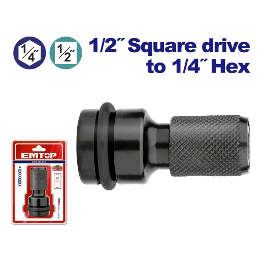 EMTOP ESBH0501 1/2" to 1/4" Impact Wrench Adapter – Durable Socket Adapter for Changing Tool Drive Size, Ideal for Impact Wrenches, Assembly, Repair, Maintenance & Workshop Application EMTOP ESBH0501 1/2" to 1/4" Impact Wrench Adapter – Durable Socket Adapter for Changing Tool Drive Size, Ideal for Impact Wrenches, Assembly, Repair, Maintenance & Workshop Application