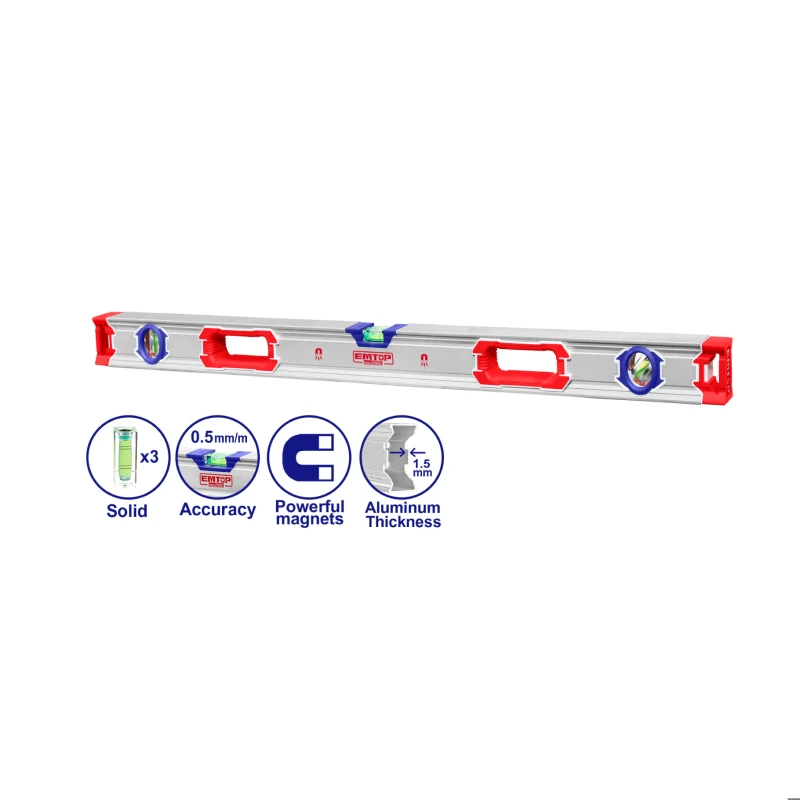 EMTOP ESLL38001 80cm Heavy Duty Magnetic Aluminum Spirit Level Durable Aluminum Body Construction with Strong Magnetic Base and High Precision Vials for Industrial Use - Emtop