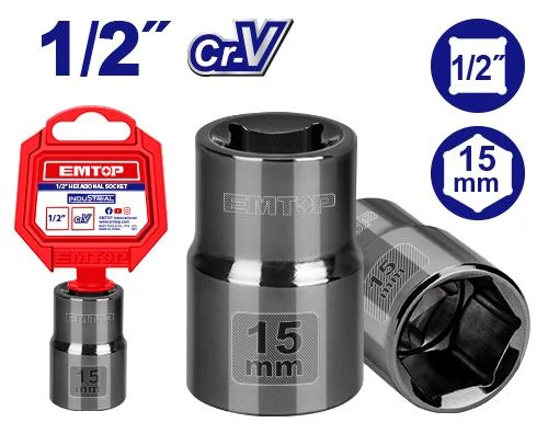 EMTOP ESCT12151 1/2" Hexagonal Socket 15mm Black Nickel – niquelado negro