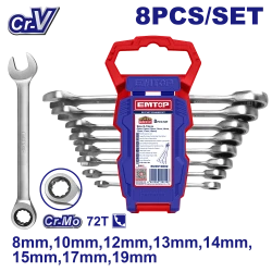 EMTOP 8pcs Cr-Mo Ratchet Spanner Set 8-19mm ECSS10802