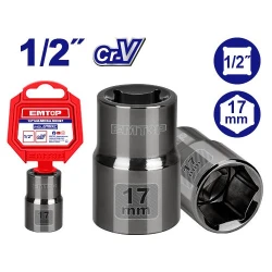 EMTOP ESCT12171 17mm 1/2 Inch Drive Hexagonal Socket Premium Chrome Vanadium Steel Construction Corrosion Resistant Black Nickel Plated Finish Ideal for Mechanics and DIY Enthusiasts