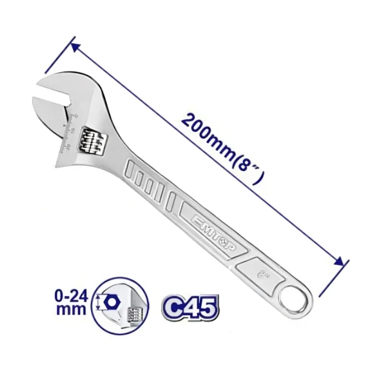 EMTOP EAWH130822 8-Inch 200mm Adjustable Wrench Heavy Duty 45 Carbon Steel Construction with 0-24mm Jaw Opening Ideal for DIY Projects and Professional Repair Work - Emtop