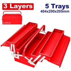 EMTOP ETBXS0301 3 Layers 5 Trays Steel Tool Box 404x200x205mm Heavy Duty Steel Construction Cantilever Tray System Ideal for Mechanics Electricians and DIY Enthusiasts