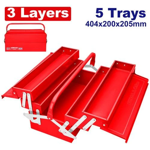 EMTOP ETBXS0301 3 Layers 5 Trays Steel Tool Box 404x200x205mm Heavy Duty Steel Construction Cantilever Tray System Ideal for Mechanics Electricians and DIY Enthusiasts - Emtop